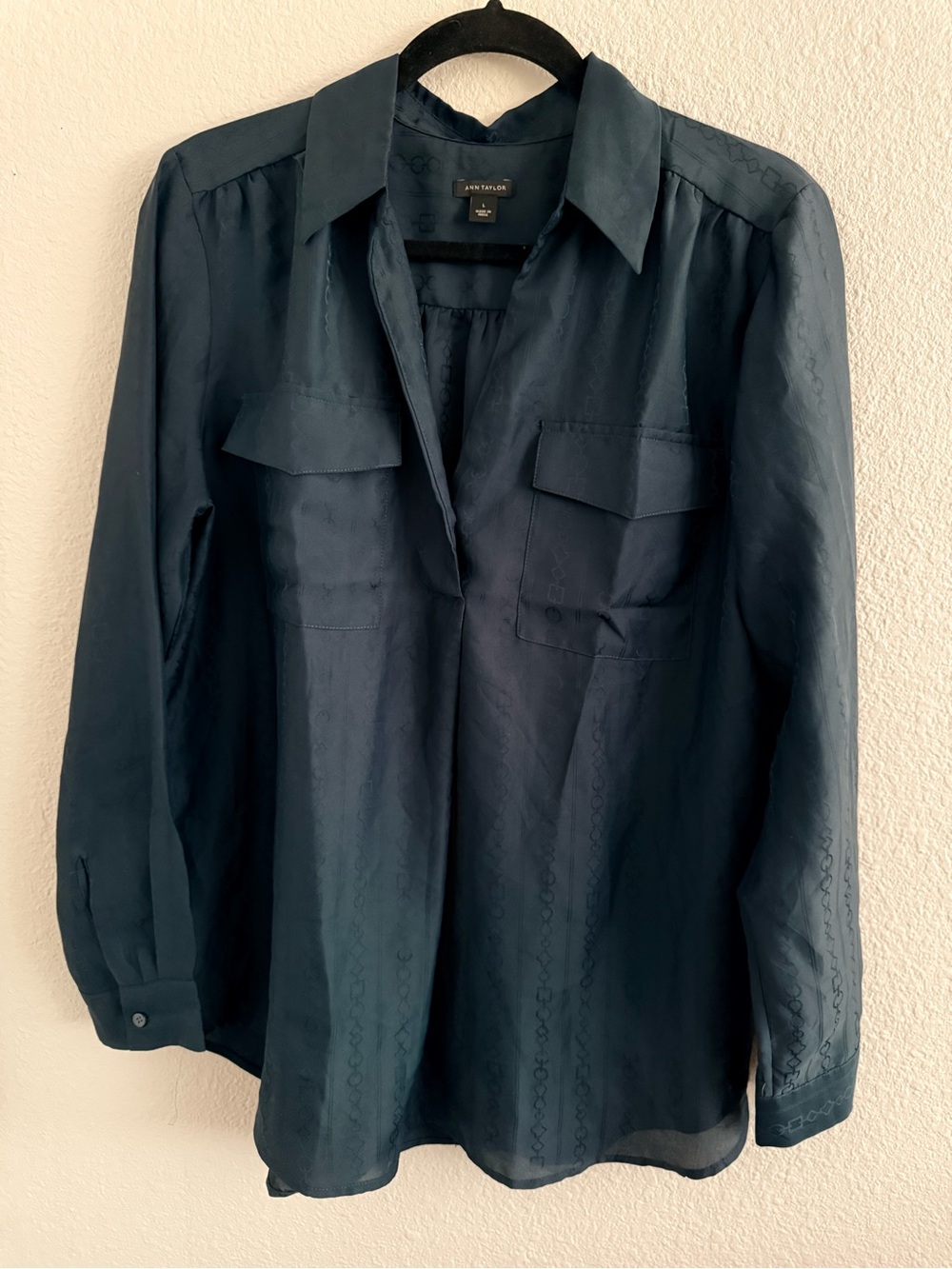 Ann Taylor Teal Patterned Blouse